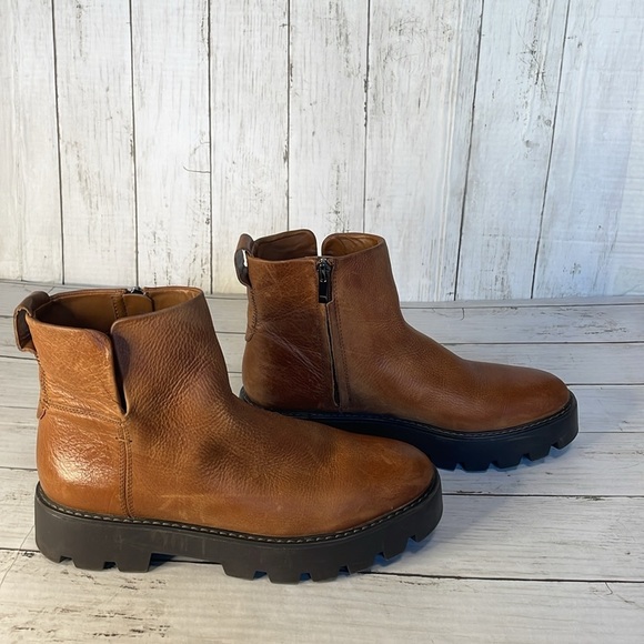 Franco Sarto Billie Lug Sole Butterscotch/Cognac Leather Ankle Platform Bootie - Picture 12 of 12